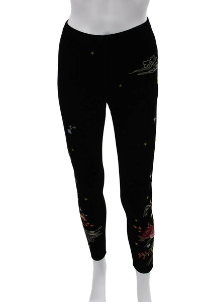JW Los Angeles Women Ankle Jeggings Black Floral Stretch Size XS