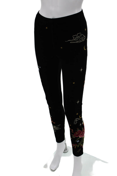 JW Los Angeles Women Ankle Jeggings Black Floral Stretch Size XS