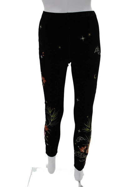 JW Los Angeles Women Ankle Jeggings Black Floral Stretch Size XS