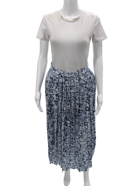 DKNY Womens Maxi Pleated Geometric Blue Skirt 100% Polyester Long Size S