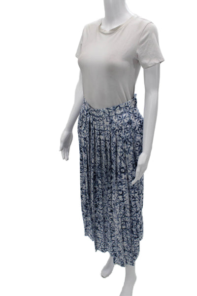 DKNY Womens Maxi Pleated Geometric Blue Skirt 100% Polyester Long Size S