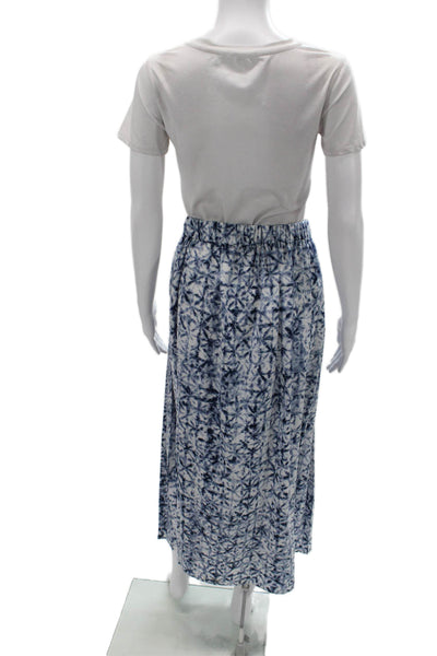 DKNY Womens Maxi Pleated Geometric Blue Skirt 100% Polyester Long Size S