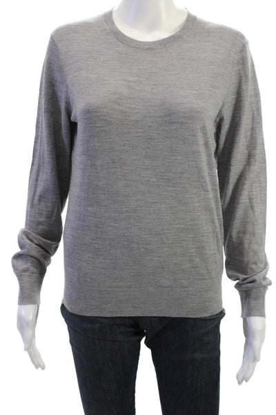 Theory Womens Gray Wool Crew Neck Pullover Sweater Long Sleeve Size L