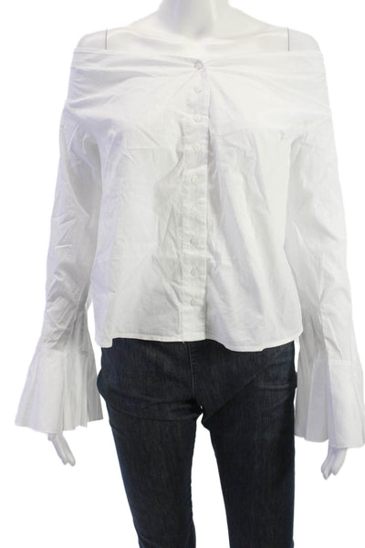 Free People Women Bohemian White Button Up Long Sleeve Blouse Size M