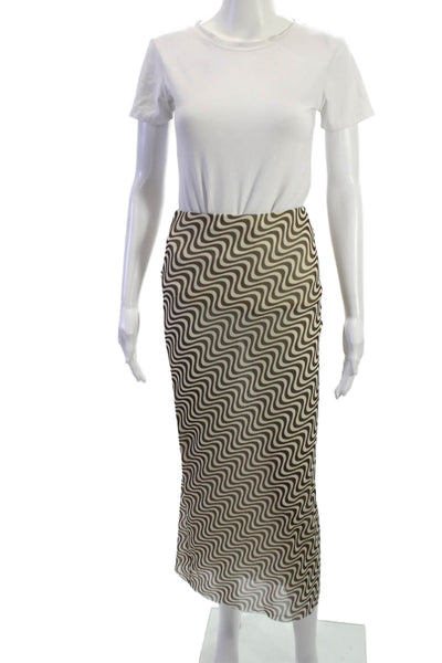 Zara Womens Straight Pencil Skirt Beige Elastane Geometric Long Size S