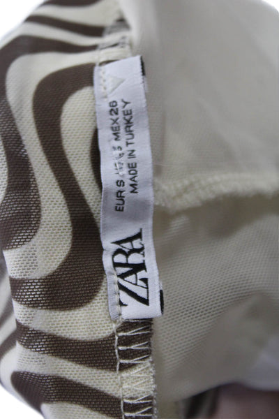 Zara Womens Straight Pencil Skirt Beige Elastane Geometric Long Size S