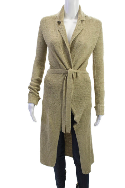 Max Studio Women Cardigan Beige Collared Tie Long Sleeve Acrylic Blend Size XS