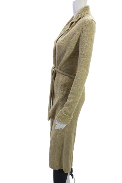 Max Studio Women Cardigan Beige Collared Tie Long Sleeve Acrylic Blend Size XS