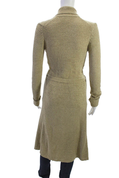 Max Studio Women Cardigan Beige Collared Tie Long Sleeve Acrylic Blend Size XS