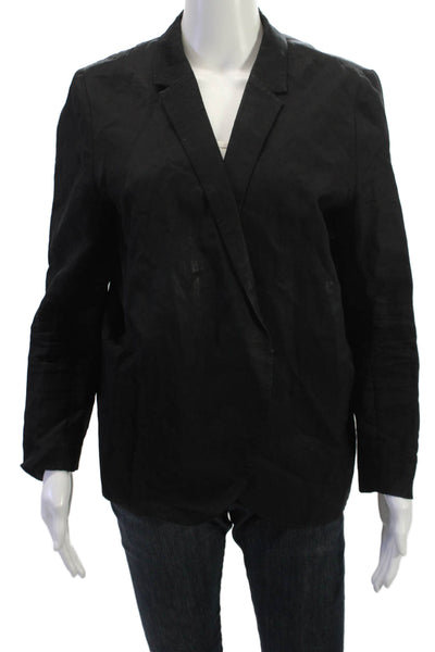 COS Women Black Collared Classic Linen Viscose Cotton Blazer Size 44