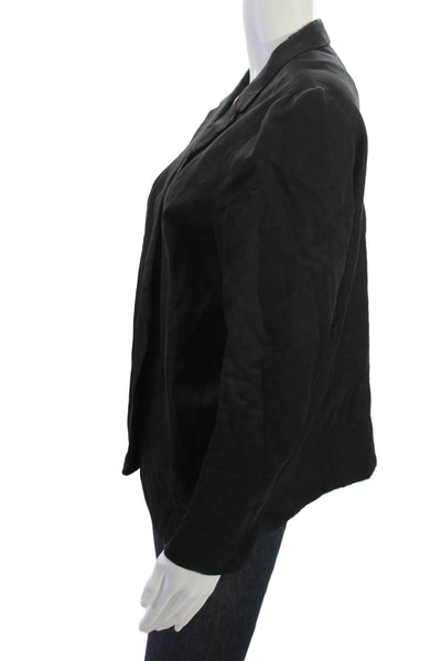 COS Women Black Collared Classic Linen Viscose Cotton Blazer Size 44