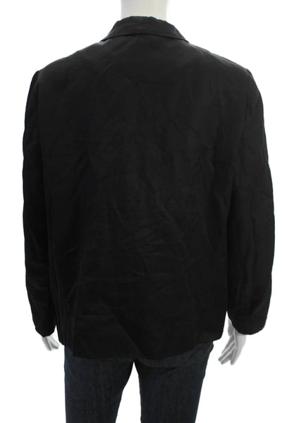 COS Women Black Collared Classic Linen Viscose Cotton Blazer Size 44