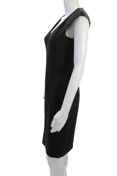 Boss Hugo Boss Women Sheath Dress Black V-Neck Zip Knee Poly Blend Size 4