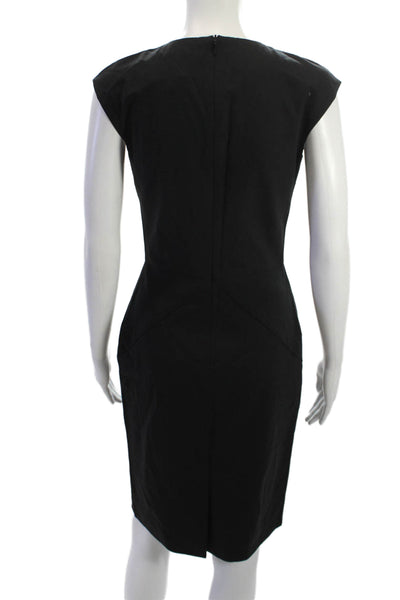 Boss Hugo Boss Women Sheath Dress Black V-Neck Zip Knee Poly Blend Size 4