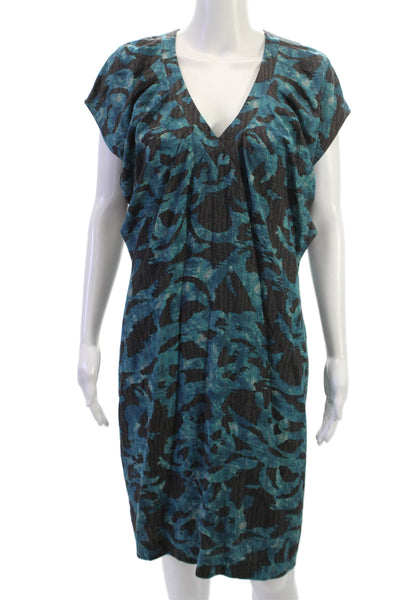 Boss Hugo Boss Womens Shift Dress Black Animal Print V-Neck Short Sleeve Size 5