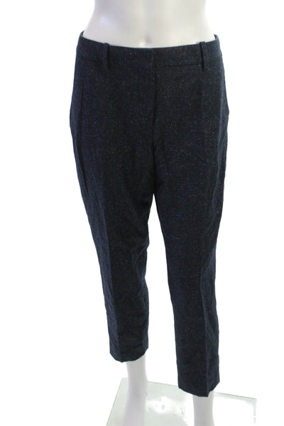 Theory Womens Dark Blue Ankle Cropped Wool Blend Dress Pants Button Size 4
