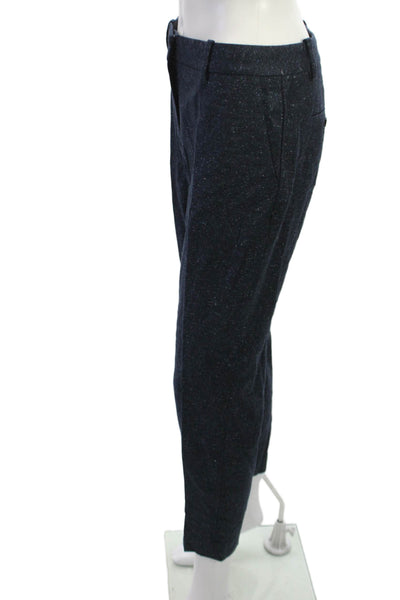 Theory Womens Dark Blue Ankle Cropped Wool Blend Dress Pants Button Size 4
