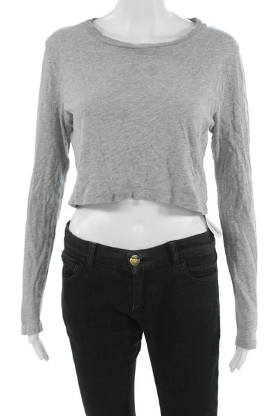 Reformation Women Cropped T-Shirt Gray Organic Cotton Long Sleeve Size L