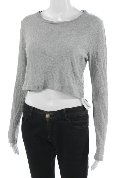 Reformation Women Cropped T-Shirt Gray Organic Cotton Long Sleeve Size L