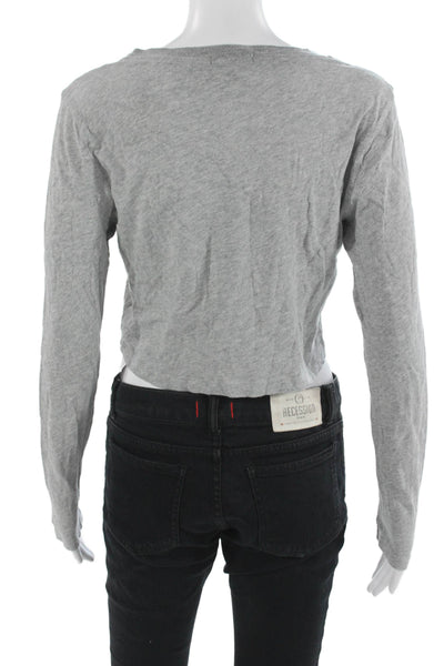 Reformation Women Cropped T-Shirt Gray Organic Cotton Long Sleeve Size L