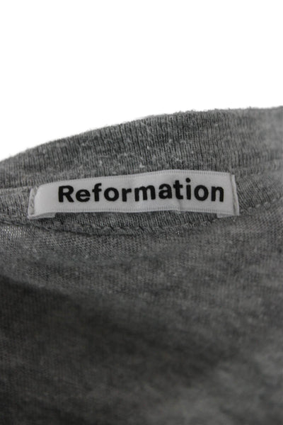 Reformation Women Cropped T-Shirt Gray Organic Cotton Long Sleeve Size L