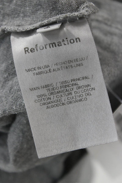 Reformation Women Cropped T-Shirt Gray Organic Cotton Long Sleeve Size L