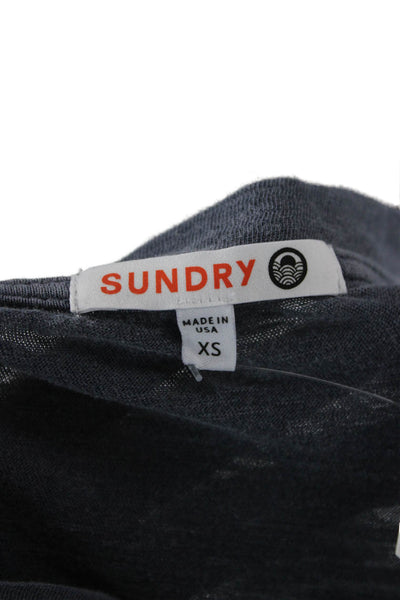 Sundry Womens Cropped Graphic Long Sleeve T-Shirt Dark Blue Pima Cotton Size XS