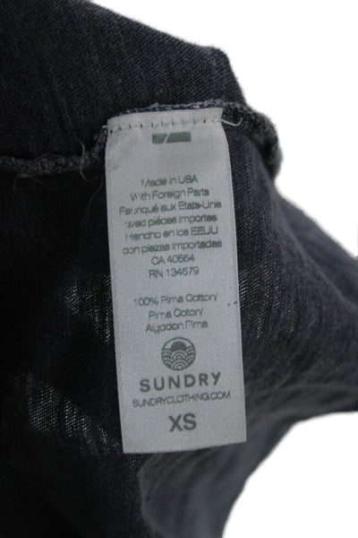 Sundry Womens Cropped Graphic Long Sleeve T-Shirt Dark Blue Pima Cotton Size XS