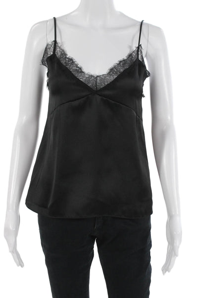 Zara Womens Tops Silk Blend Black V Neck Spaghetti Strap Size XS