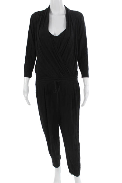 Freeloader Womens Jumpsuit Black Scoop Neck 3/4 Sleeve Cotton Blend Size M
