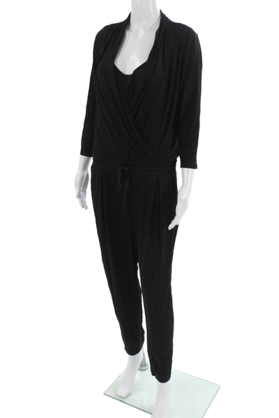 Freeloader Womens Jumpsuit Black Scoop Neck 3/4 Sleeve Cotton Blend Size M