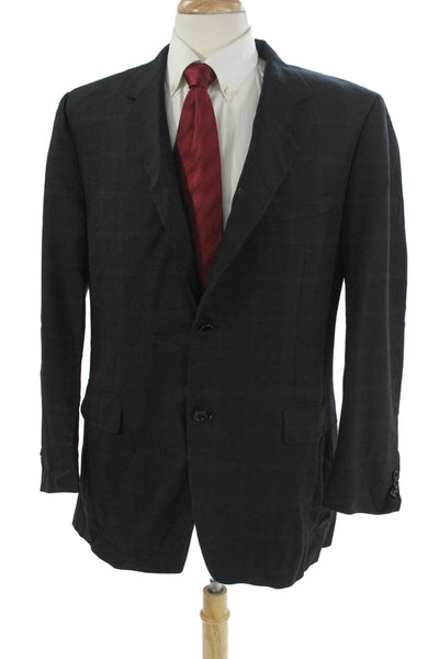 Canali Men Dark Gray Check Suit Jacket Rayon Cupro Bemberg Button Size 42