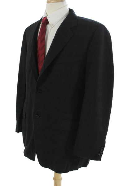 Canali Men Dark Gray Check Suit Jacket Rayon Cupro Bemberg Button Size 42