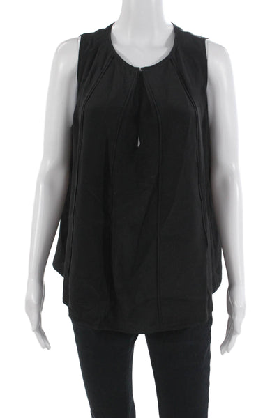 Derek Lam Womens Black Silk Sleeveless Round Neck Tank Size 10