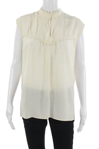 Derek Lam Women High Neck Sleeveless Beige Blouse Cotton Linen Size S