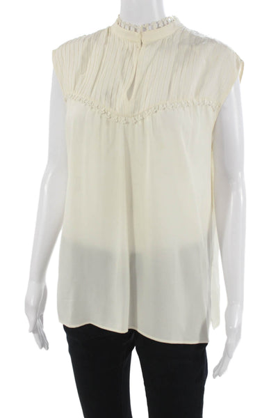Derek Lam Women High Neck Sleeveless Beige Blouse Cotton Linen Size S