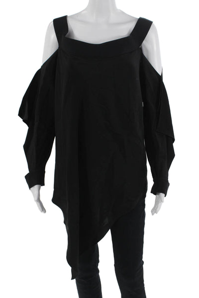 Roland Mouret Womens Black Silk Square Neck Long Sleeve Blouse Zip Size S