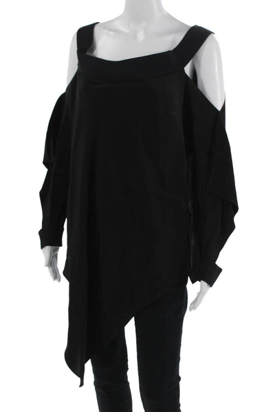 Roland Mouret Womens Black Silk Square Neck Long Sleeve Blouse Zip Size S