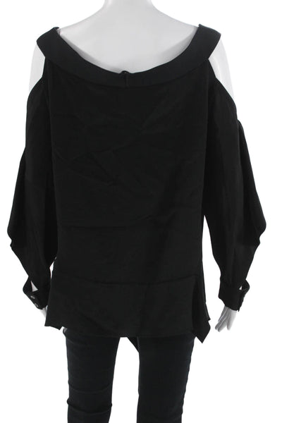 Roland Mouret Womens Black Silk Square Neck Long Sleeve Blouse Zip Size S