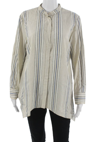 Rani Arabella Women Tunic Striped Mock Neck Long Sleeve Beige Button Size M