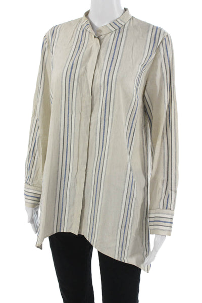 Rani Arabella Women Tunic Striped Mock Neck Long Sleeve Beige Button Size M