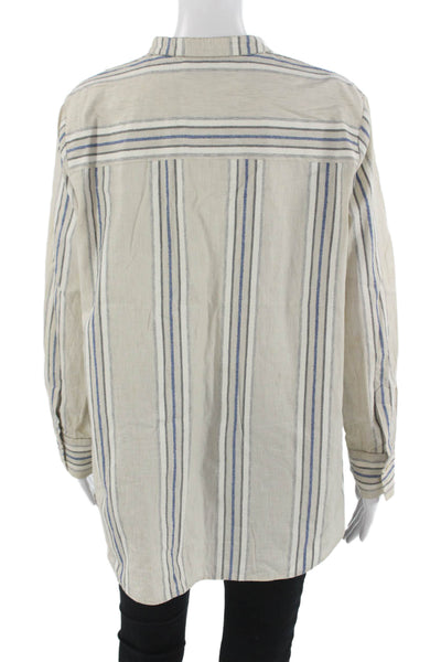 Rani Arabella Women Tunic Striped Mock Neck Long Sleeve Beige Button Size M