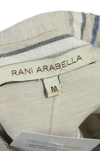Rani Arabella Women Tunic Striped Mock Neck Long Sleeve Beige Button Size M