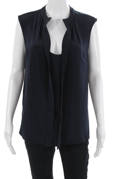 Derek Lam Women Sleeveless Dark Blue Polyester Blouse Designer Size 12