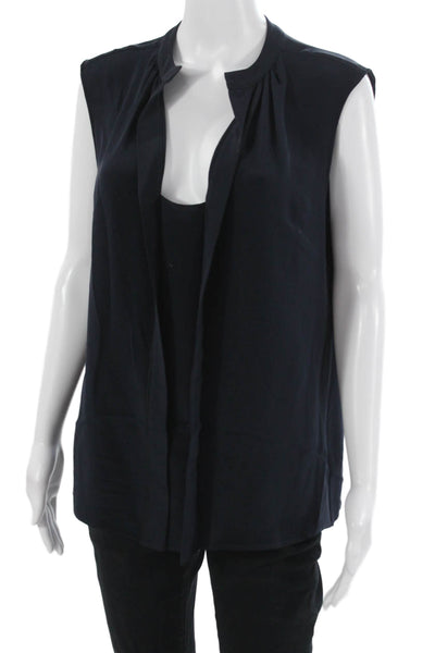 Derek Lam Women Sleeveless Dark Blue Polyester Blouse Designer Size 12