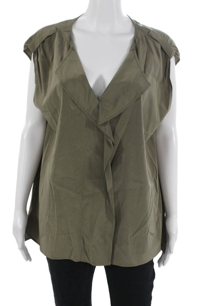 Rene Lezard Womens Green Sleeveless V Neck Army Blouse Size L