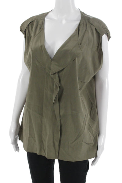 Rene Lezard Womens Green Sleeveless V Neck Army Blouse Size L