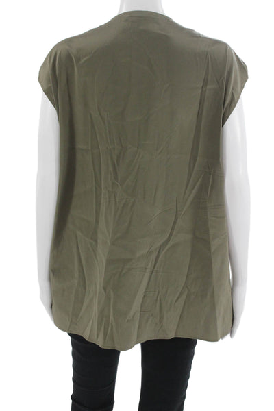 Rene Lezard Womens Green Sleeveless V Neck Army Blouse Size L