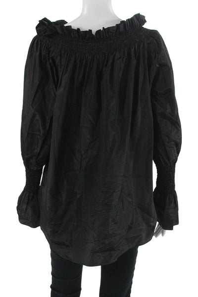Adam Lippes Women Black Polyester Long Sleeve Solid Designer Blouse Size S