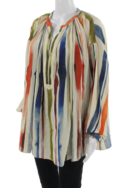 Sonia Rykiel Women Tunic Beige Striped Silk Long Sleeve Size 36
